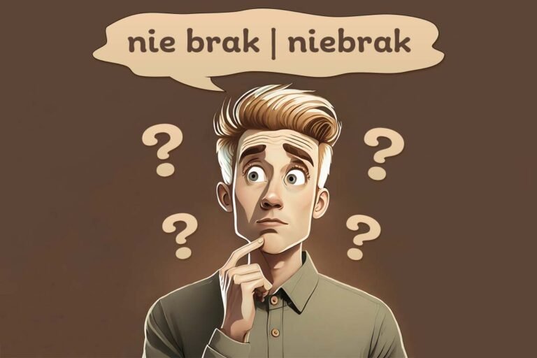 chłopak myśli, która forma zapisu jest prawidłowa: nie brak czy niebrak